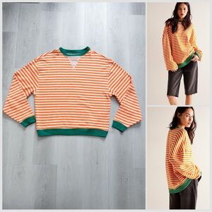 NWOT Free People We The Free Classic Striped Oversized Crewneck Orange Combo XS